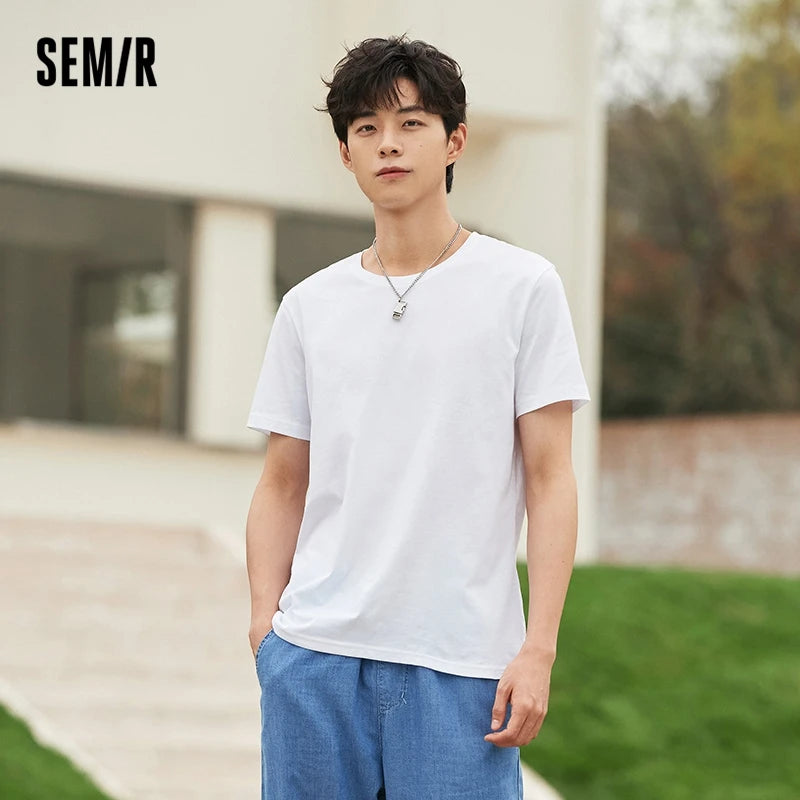 Semir Short Sleeve Men T-Shirt Cotton 2025 Summer New Man Clothing Thin And Versatile T Shirt Couples Solid Color Tops - Maliame Store