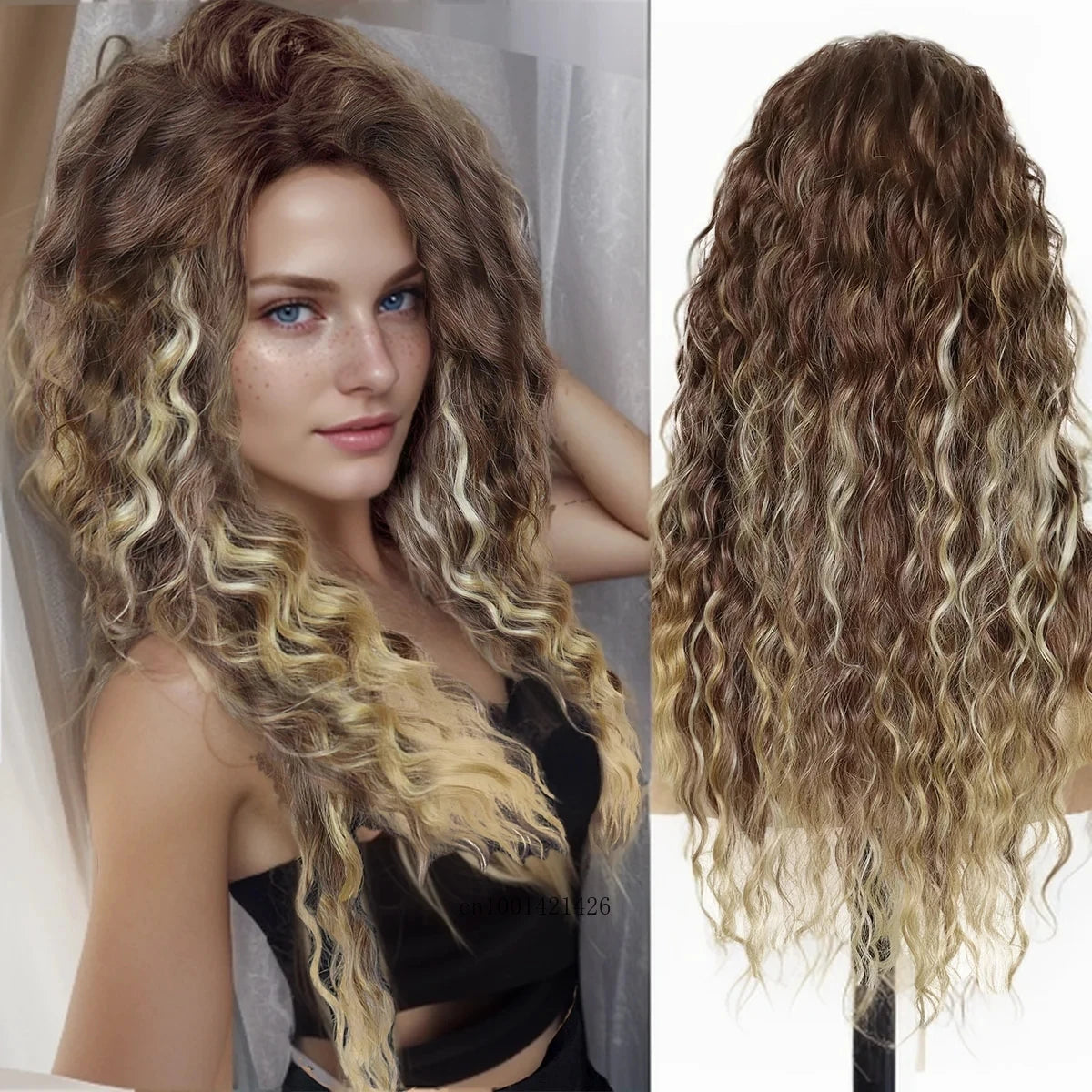 New Ash Blonde Wig Synthetic Long Curly Hair Wigs for Women Fluffy Wave Ombre Wig Costume Carnival Party Regular Cur Wig 26 Inch - Maliame Store