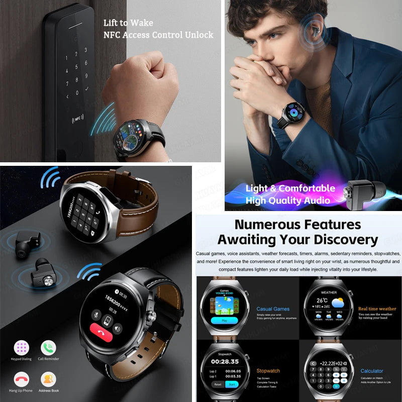 2025 New Man Smart Watch TWS Headset Two In One Wireless Bluetooth Dual Earbuds Call Health Monitor Sport Tracker NFC Smartwatch - Maliame Store