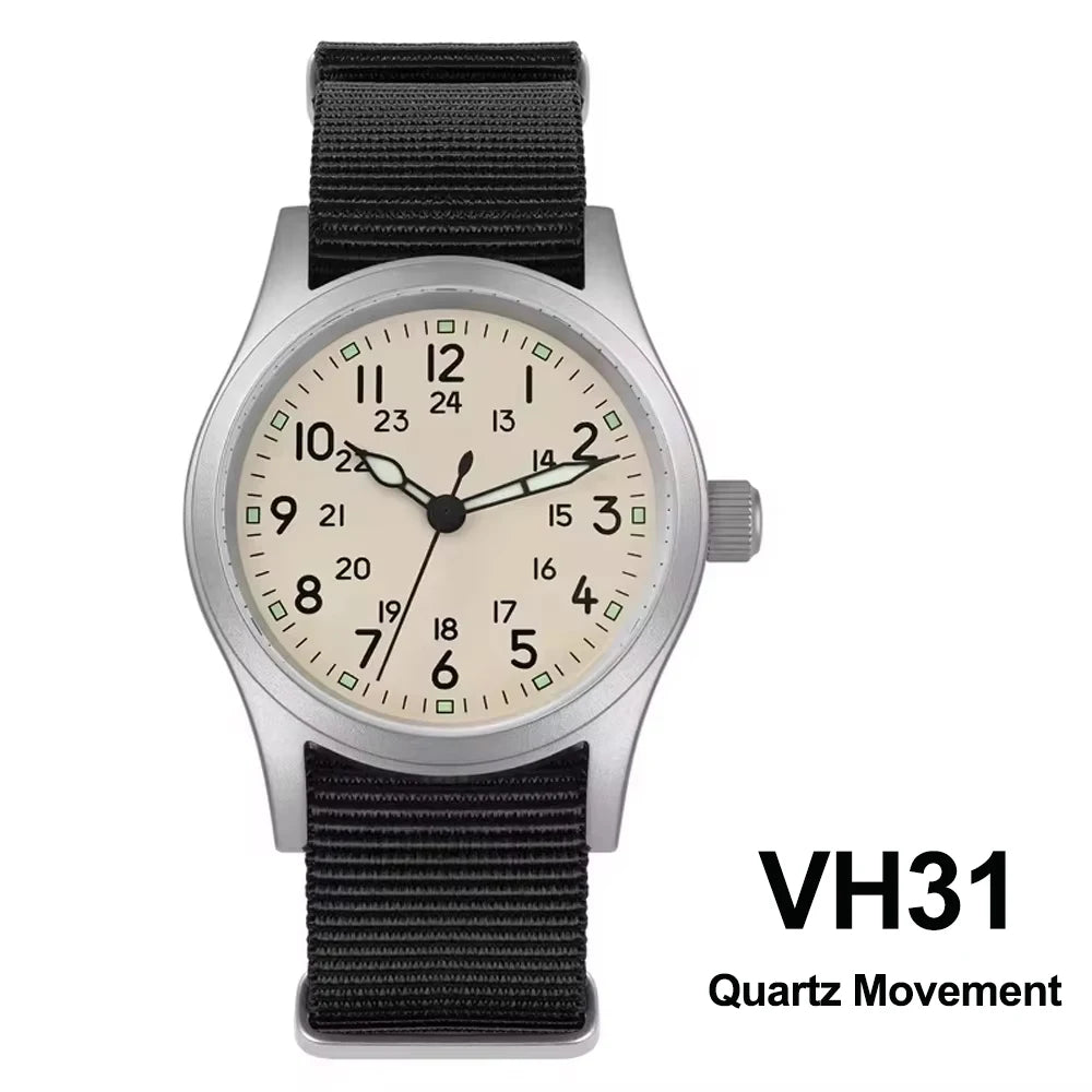 Militado ML05 38mm Military Field Watch VH31 Sweep Quartz Movement Domed Sapphire Crystal Waterproof 100M Super Luminous Watches