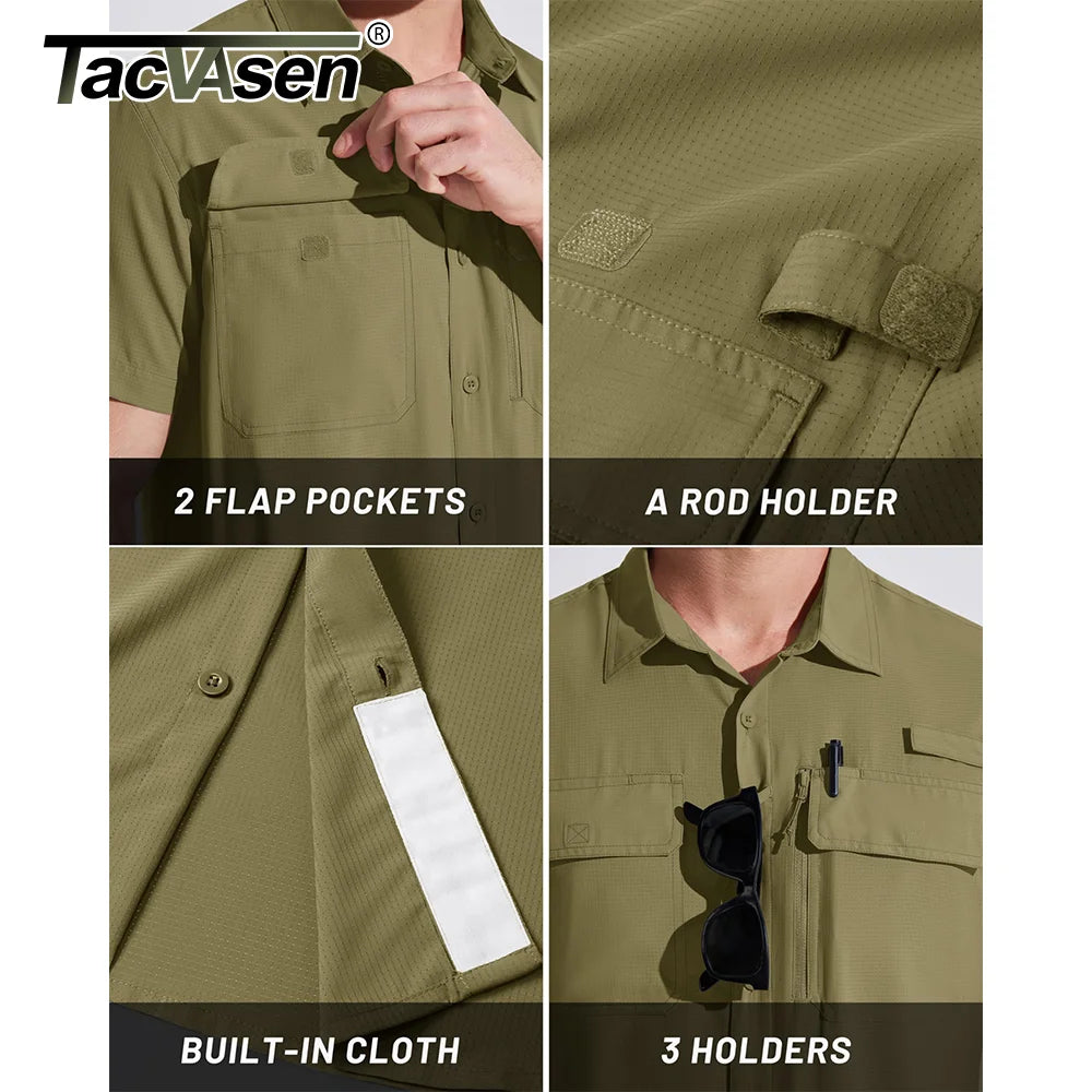 TACVASEN Quick Dry Short Sleeve Shirts Men's UPF 50+ Sun Protection Work Cargo Shirts Mesh Breathable Hiking Fishing Shirts Man - Maliame Store