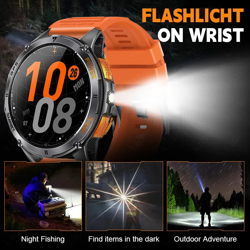 LIGE GPS Smart Watch for Men with Outdoor Altimeter, Barometer, 466*466 AMOLED Screen, LED Flashlight, Compass, and Military Sports Features - Maliame Store