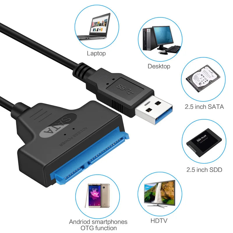 SATA to USB 3.0 / 2.0 Cable Up to 6 Gbps for 2.5 Inch External HDD SSD Hard Drive SATA 3 22 Pin Adapter USB 3.0 to Sata III Cord - Maliame Store
