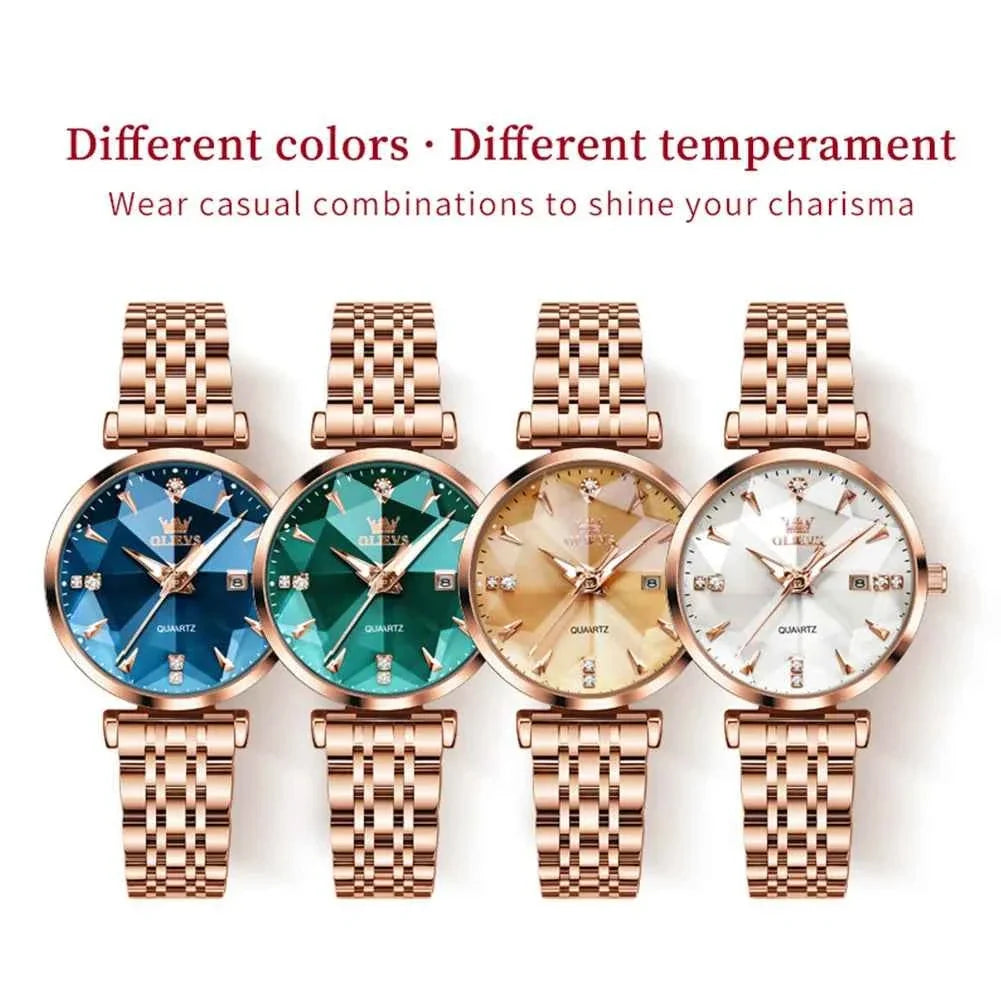 OLEVS Women Luxury Watch Stainless Steel Quartz with Zircon Scale - Original Fashion Automatic Date Ladies Watch - Maliame Store