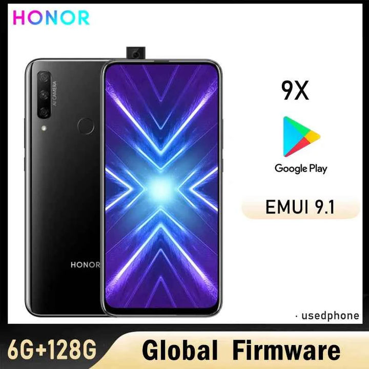 Smartphone HONOR 9X, firmware global, écran 6,59 pouces, batterie 4000 mAh, processeur Qilin 710F, EMUI 9.1, appareil photo 48 Mpx, téléphone d'occasion. 
