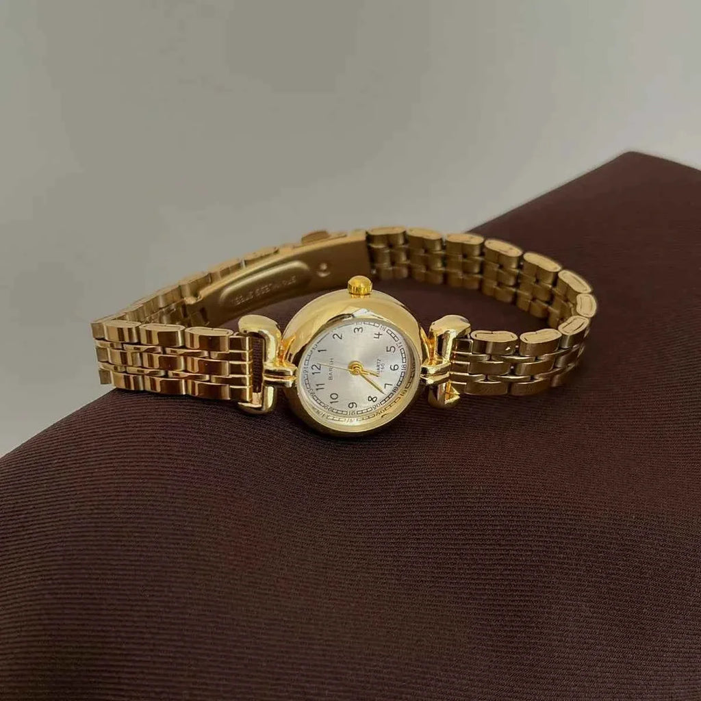 Barsh Golden Watch with Antique Style, Small Gold, New Niche Square Shape, Women's Retro Quartz Watch, Women's Watch Steel Strap - Maliame Store