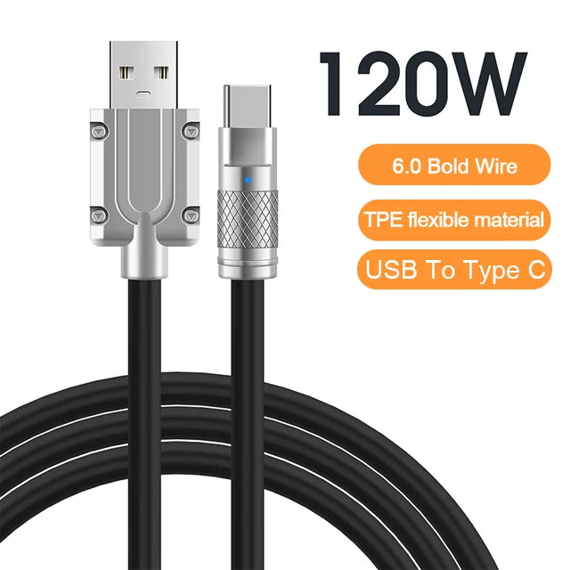 120W 6A Super Fast Charge USB C Liquid Silicone Cable For iPhone 14 15 Huawei Samsung Xiaomi Quick Charger Type-C Data Wire - Maliame Store
