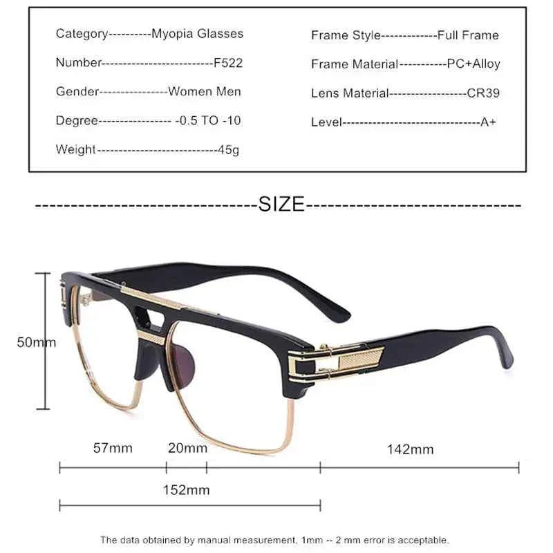Prescription Glasses For Myopia Or Astigmatism Custom Women Men Large Size Frame Blue Light Blocking Or Photochromic Lenses F522 - Maliame Store