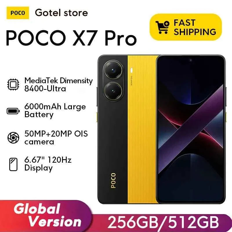 POCO X7 Pro Global Version Mobile Phone 6000mAh Battery 90W HyperCharge Dimensity 8400-Ultra 120Hz 1.5K display IP68 NFC - Maliame Store