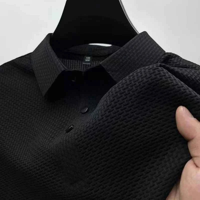 New Men's Casual Polo Shirt - Business Casual Short Sleeved Bone Flower Solid Color, Fashionable, Breathable, Comfortable Summer Versatile Top - Maliame Store