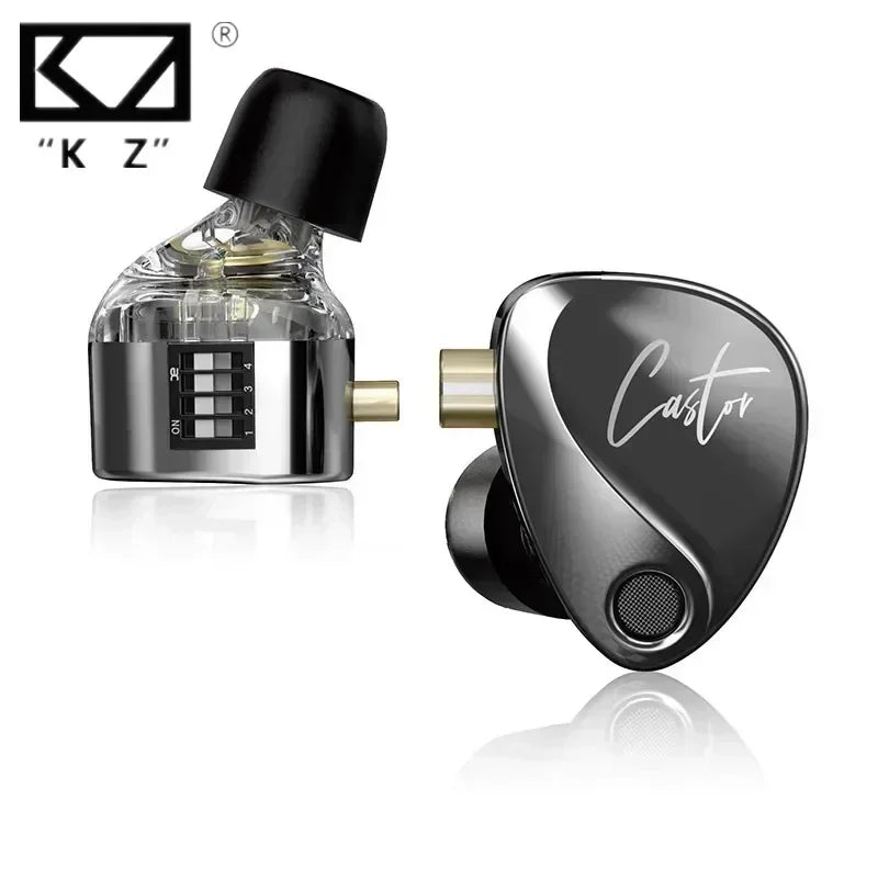 Écouteurs filaires KZ Castor avec basses améliorées, écouteurs HiFi, 2 haut-parleurs dynamiques haut de gamme à armature équilibrée, écouteurs intra-auriculaires avec accessoires