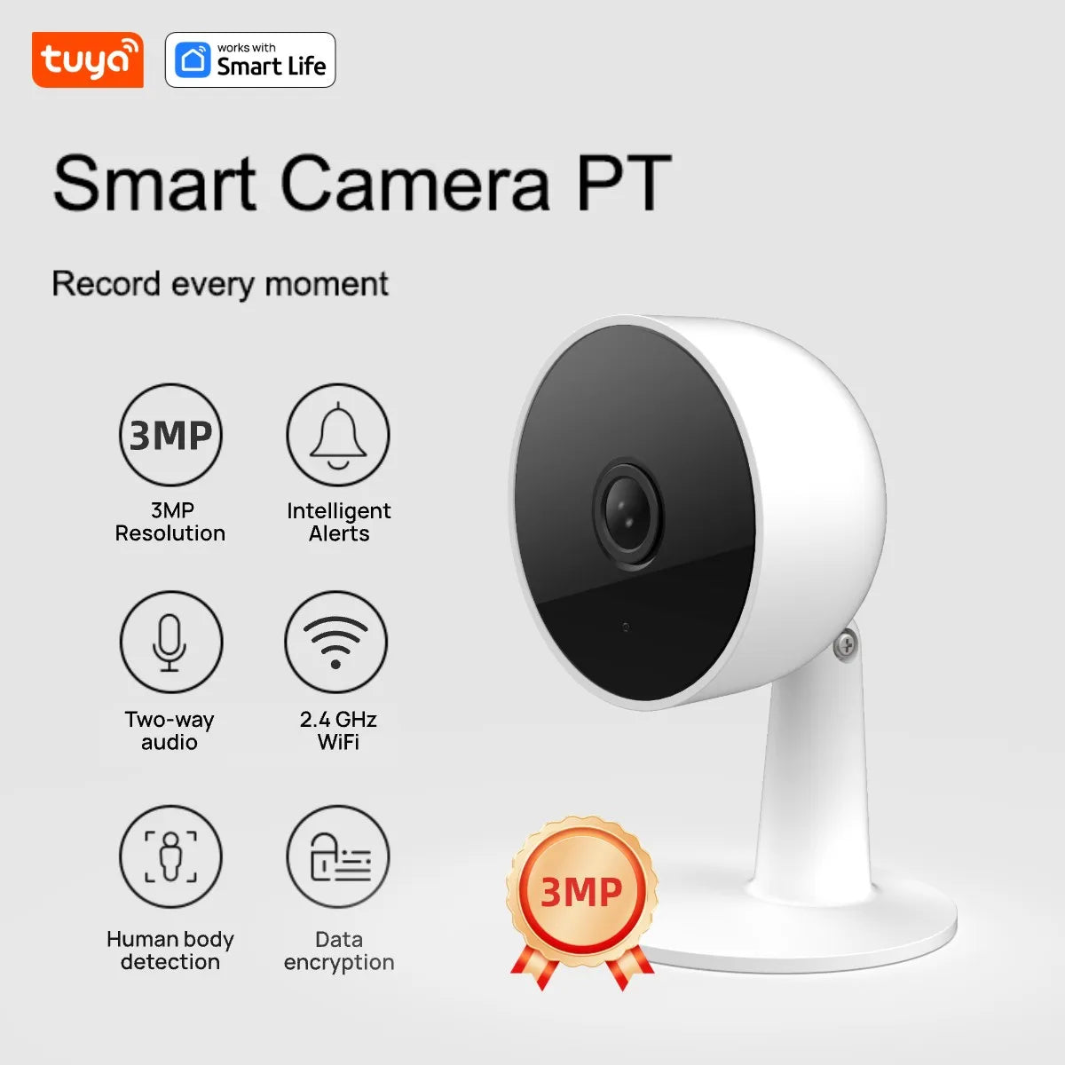 Caméra de sécurité intérieure Tuya Smart 3MP HD pour bébé/personne âgée/animal de compagnie/nourrice, avec alerte APP en temps réel, audio bidirectionnel, détection du corps humain