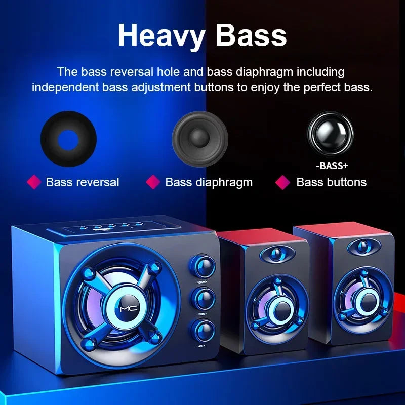 HIFI 3D Stereo Speakers Colorful LED Heavy Light AUX USB Wired Wireless Bluetooth Audio Home Theater Surround Sound Bar TV - Maliame Store