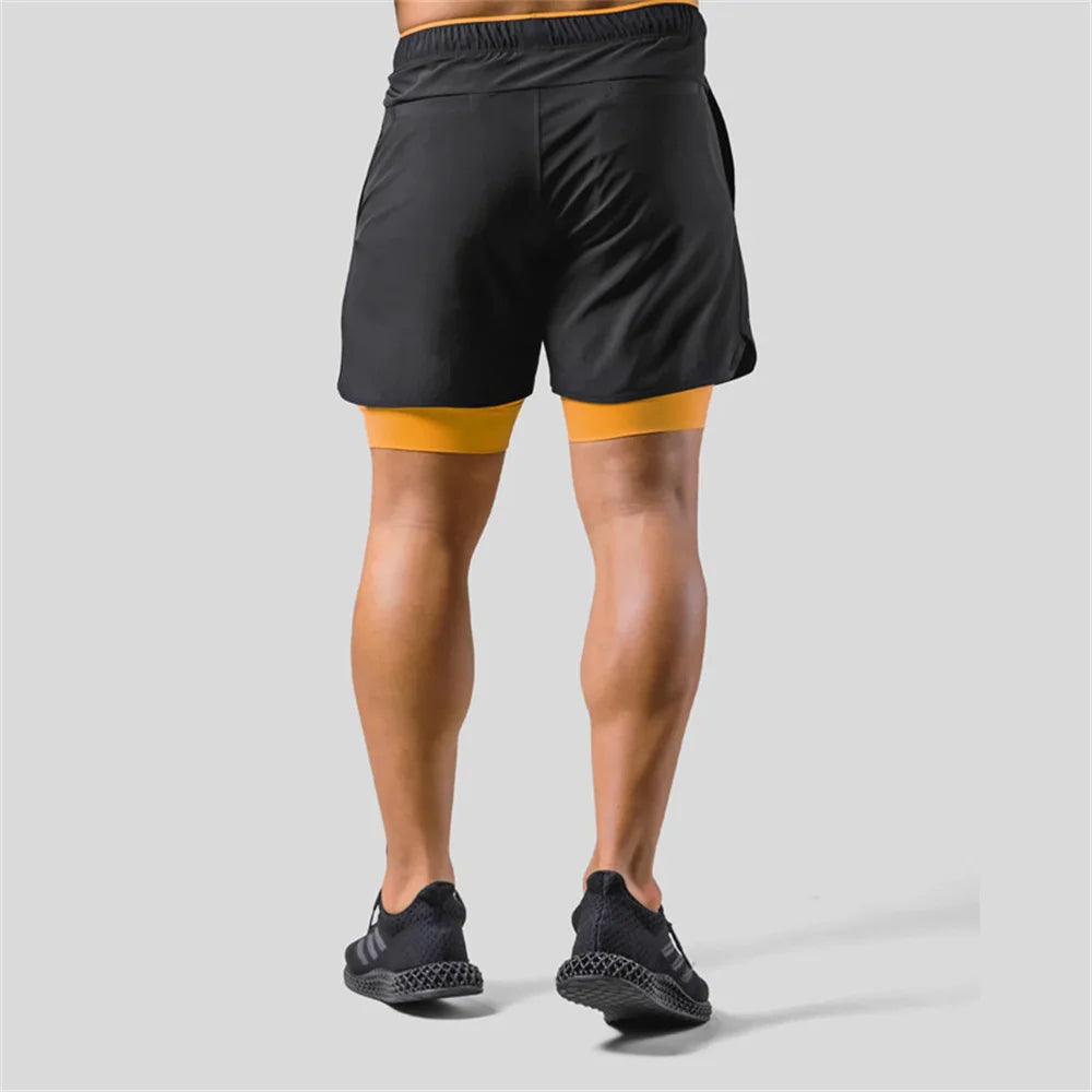 2 in 1 Running Sports Shorts Men Jogging Sportswear Gym Fitness Bodybuilding Quick Dry Pants Male Summer Training Beach Bottoms - Maliame Store