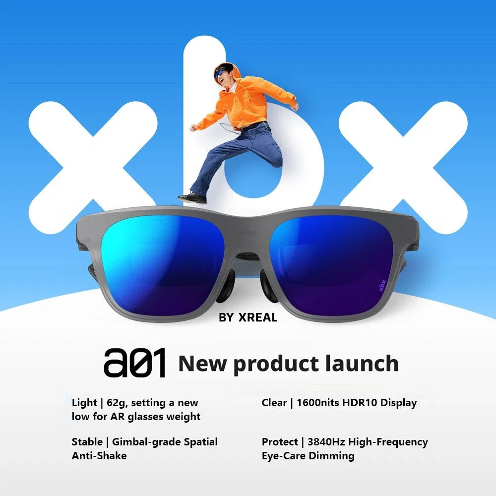 Lunettes AR XREAL XBX A01+ – Ultra-légères 62g | 1600 Nits | HDR10 | Écran Géant 147" | Anti-Tremblement Spatial | Lunettes Intelligentes Portables