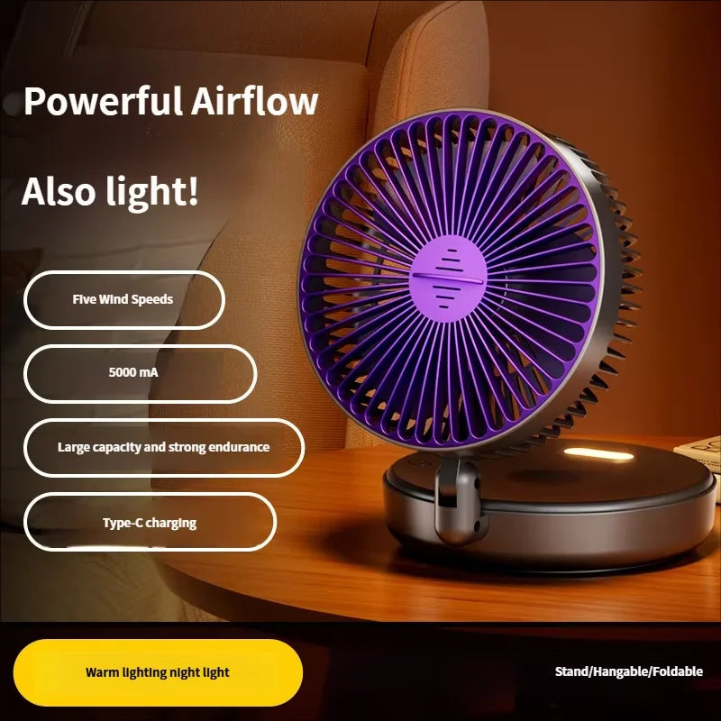 Ventilateur Pliable Rechargeable – Phosphorescent, Silencieux, Fixation Murale