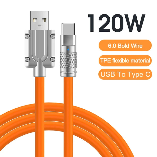 120W 6A Super Fast Charge USB C Liquid Silicone Cable For iPhone 14 15 Huawei Samsung Xiaomi Quick Charger Type-C Data Wire - Maliame Store