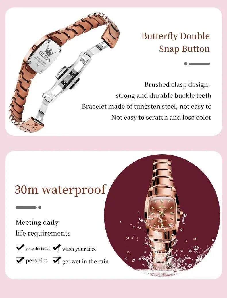 OLEVS 7006 Rose Gold Women's Watch - Luxury Brand Waterproof Quartz Bracelet Set - Maliame Store