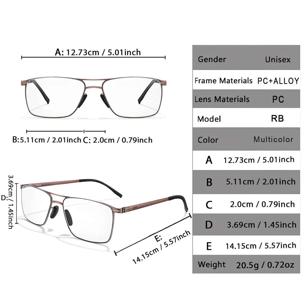 Metal Anti-Blue Light Photochromic Reading glasses Rectangular Eyewear Frame Presbyopic Unisex Surf Internet Read magazines - Maliame Store