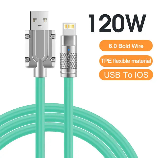 120W 6A Super Fast Charge USB C Liquid Silicone Cable For iPhone 14 15 Huawei Samsung Xiaomi Quick Charger Type-C Data Wire - Maliame Store