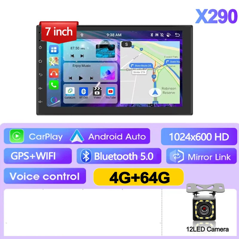 Autoradio Android 13 Universel 2 Din – 7/9/10 Pouces, GPS, WiFi, Bluetooth, CarPlay/Android Auto, 32/64 Go