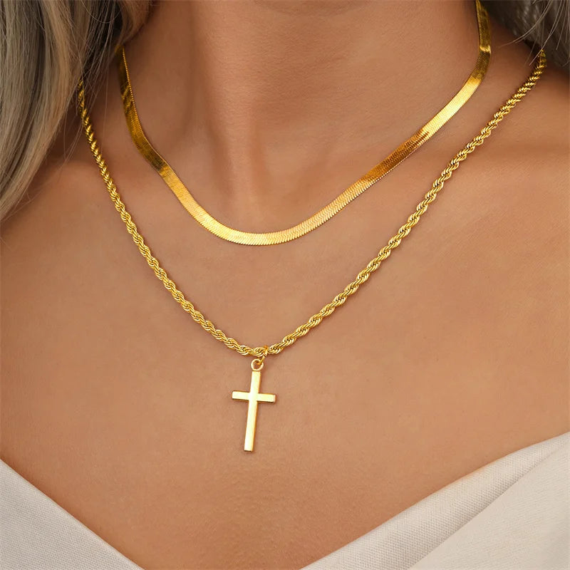 2024 New Cross Pendant Necklace for Men Women Minimalist Gold Color Jewelry Male Female Necklaces Chokers Gifts - Maliame Store