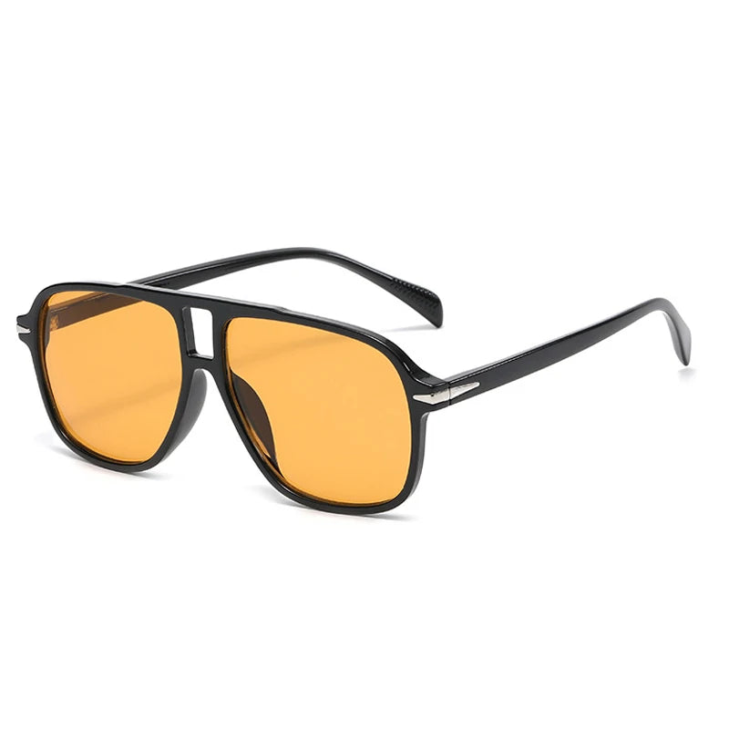 SO&EI Fashion Double Bridges Men Pilot Sunglasses Retro Clear Blue Shades UV400 Women Trending Square Rivets Sun Glasses - Maliame Store