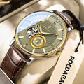 POEDAGAR Fashion Business Men Watch Waterproof Luminous Hollow Tourbillon Male Clock Automatic Mechanical Leather Men's Watches - Maliame Store