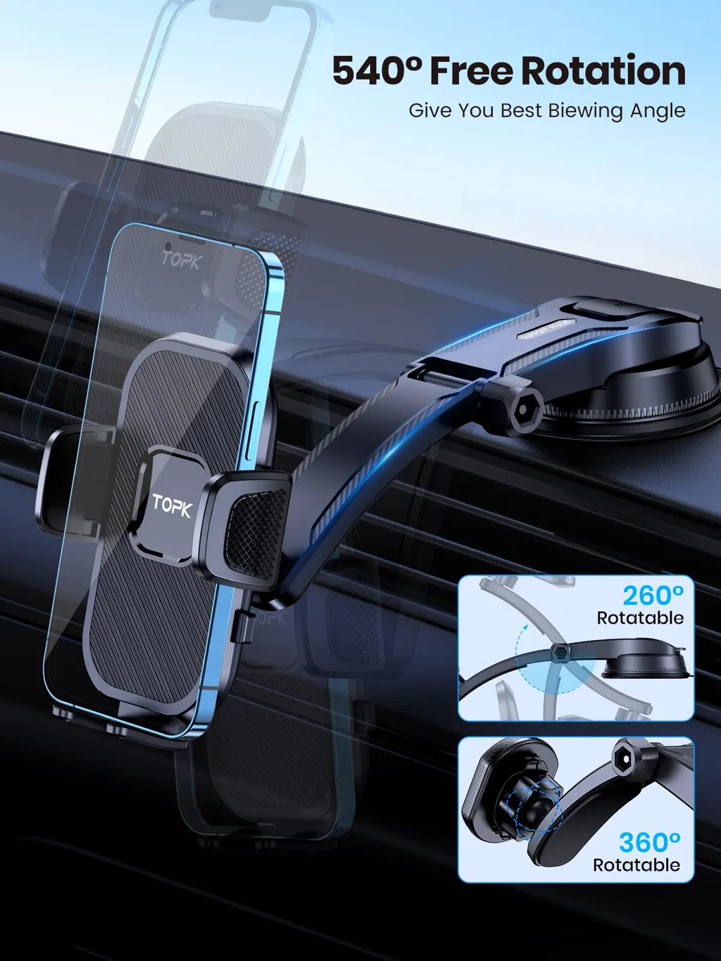 TOPK Car Phone Holder Gravity Stand for iPhone Xiaomi Samsung Car Mobile Support for Dashboard Windshield Air Vent Phone Mount - Maliame Store