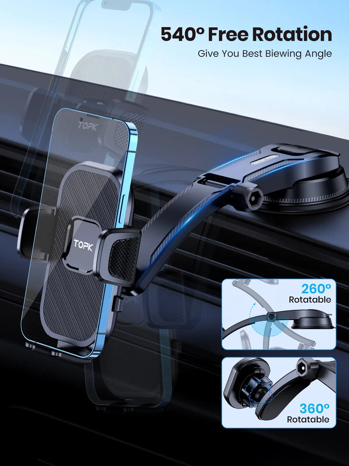 TOPK Car Phone Holder Gravity Stand for iPhone Xiaomi Samsung Car Mobile Support for Dashboard Windshield Air Vent Phone Mount - Maliame Store