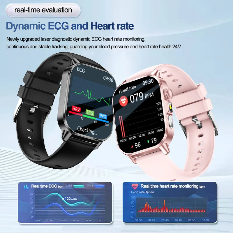 Nouvelle montre intelligente ECG de diagnostic de santé précis pour hommes, tension artérielle, oxygène sanguin, graisse sanguine, acide urique, température, appel Bluetooth