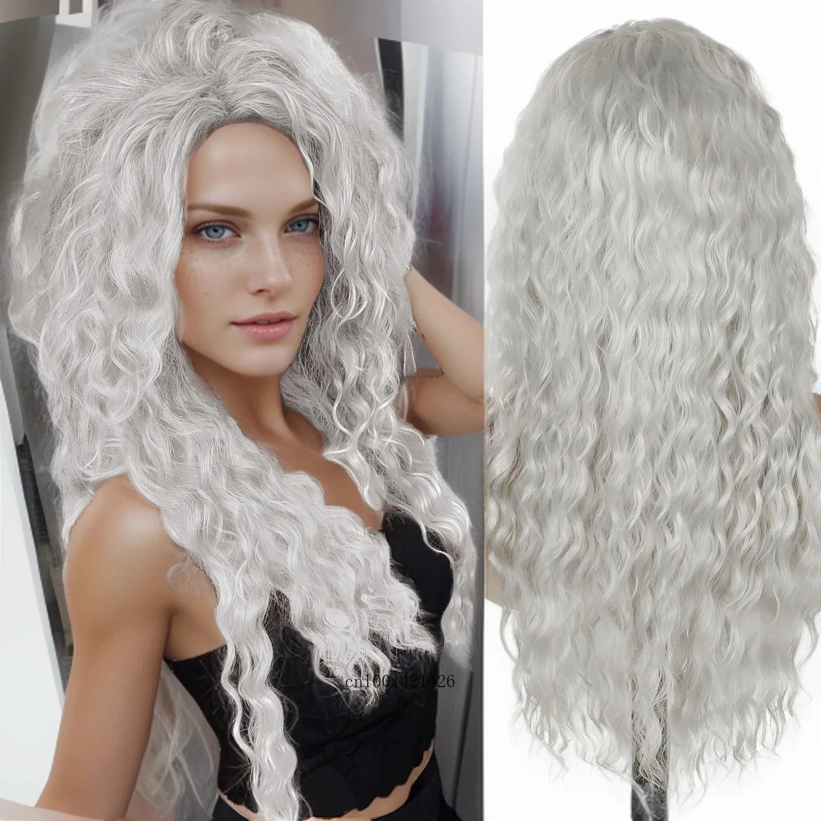 New Ash Blonde Wig Synthetic Long Curly Hair Wigs for Women Fluffy Wave Ombre Wig Costume Carnival Party Regular Cur Wig 26 Inch - Maliame Store