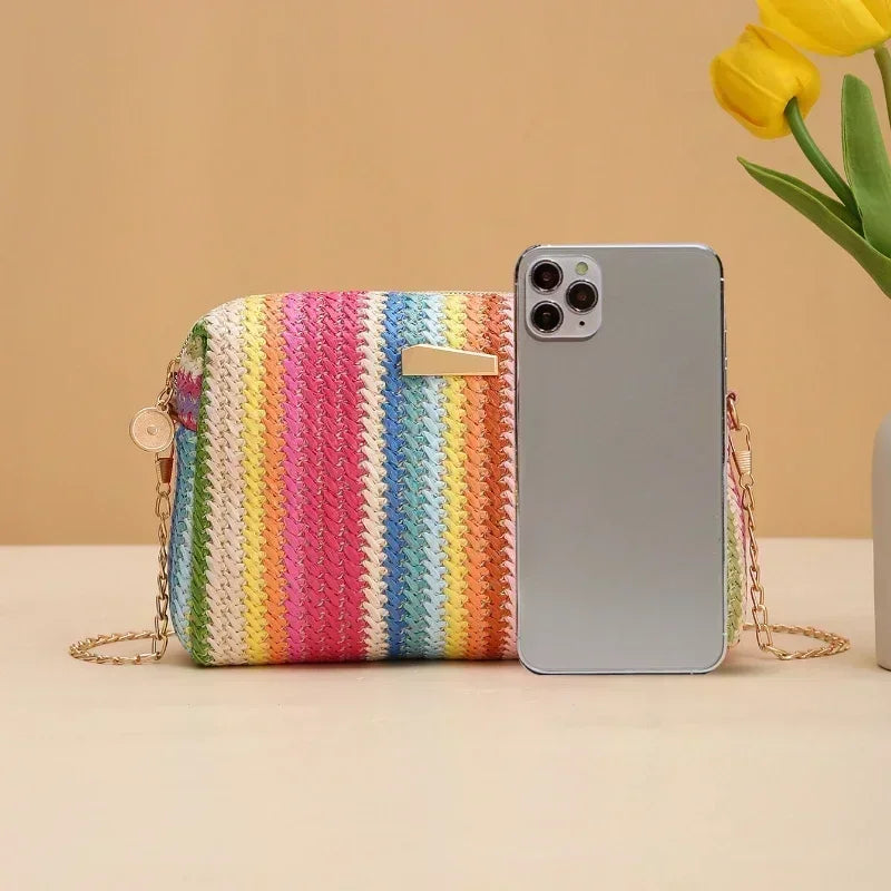 Rattan Knitting Women Straw Bag Beach Summer Chain Small Purse and Handbag Female Shoulder Crossbody Bags Travel Design Flap Bag - Maliame Store