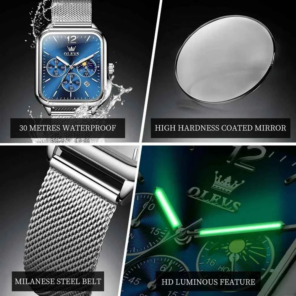 OLEVS Watch For Men Top Brand Luxury Luminous Square Men's Casual Sports Watches Fashion Waterproof Chronograph Reloj Hombre