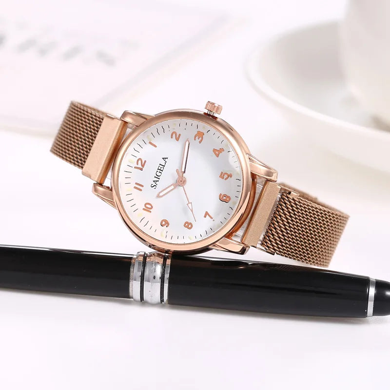 Women's Stainless Steel Watch with Simple Fashion Design, Waterproof Mesh Strap, and Magnet Buckle - Maliame Store