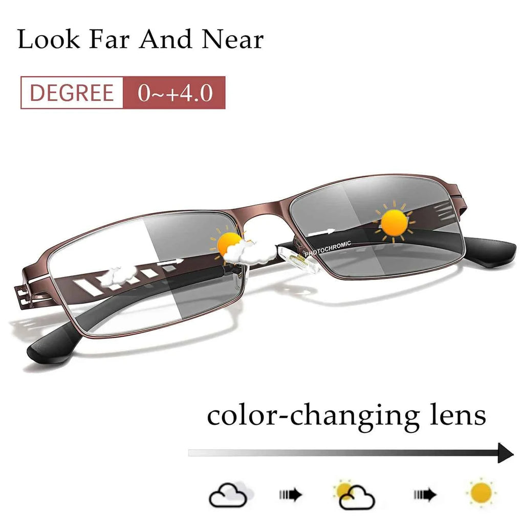 Metal Frame Photochromic Anti-Blue Lights Reading Glasses Suitable for Grandparents Magazine Reading Presbyopic Eyewear - Maliame Store