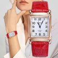 Fashion Women Watches Luxury Metal Rose Gold Square Ladies Quartz Wristwatch Rectangle Red Leather Female Clock - Maliame Store