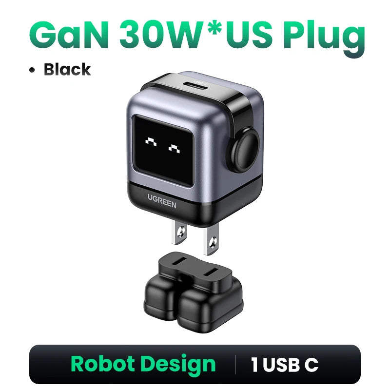 【US Plug】UGREEN 30W 65W GaN Charger Robot Design PD3.0 Fast Charger PPS for iPhone 17 16 Macbook Laptops Samsung XiaomiTablets - Maliame Store