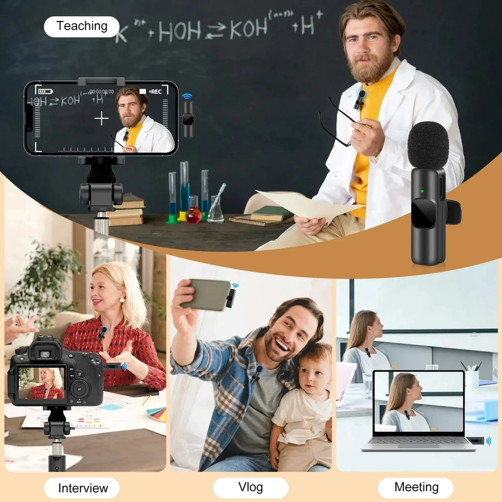 New Wireless Lavalier Microphone Portable Audio Video Recording Mini Mic for iPhone Android Live Broadcast Gaming Phone Mic - Maliame Store