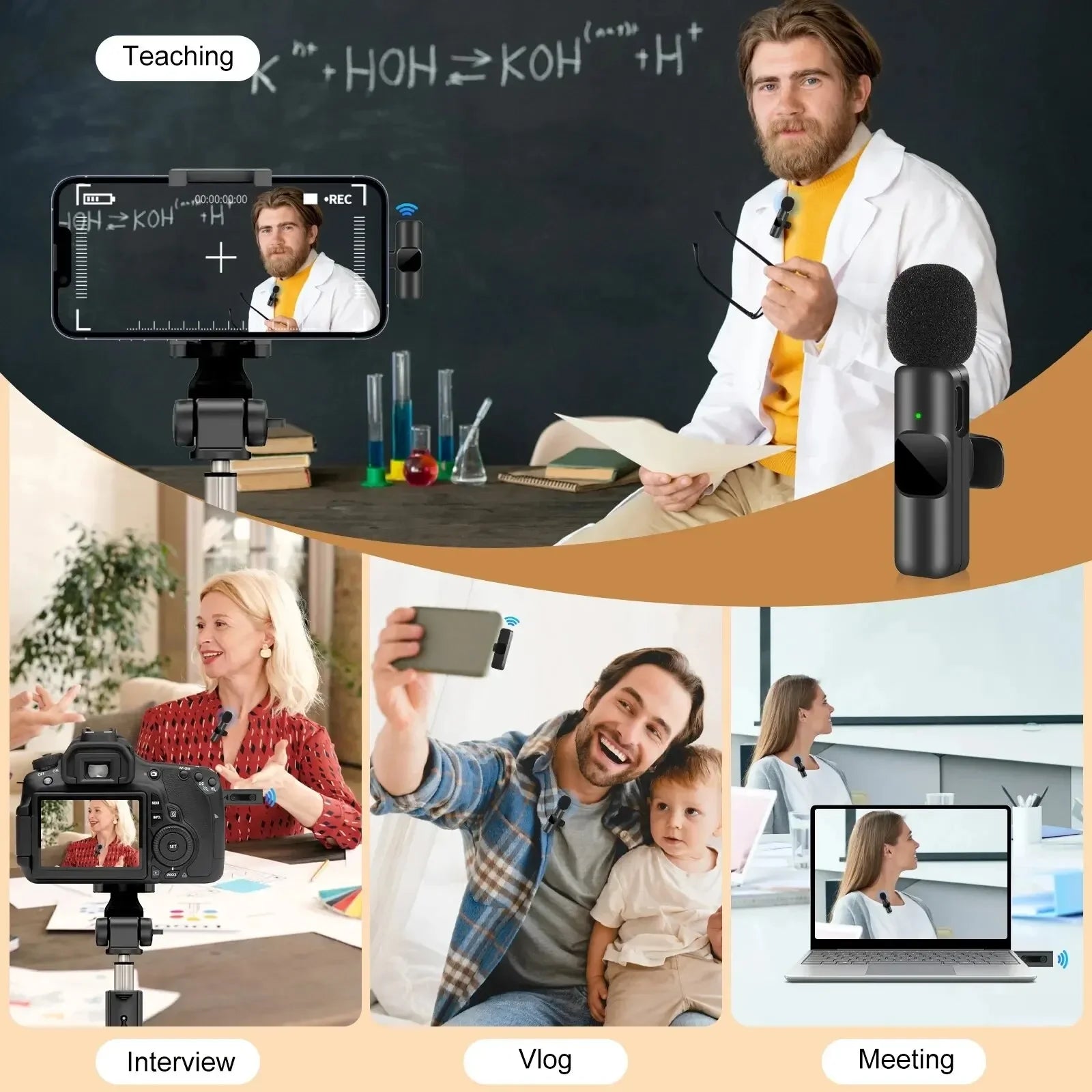 New Wireless Lavalier Microphone Portable Audio Video Recording Mini Mic for iPhone Android Live Broadcast Gaming Phone Mic - Maliame Store