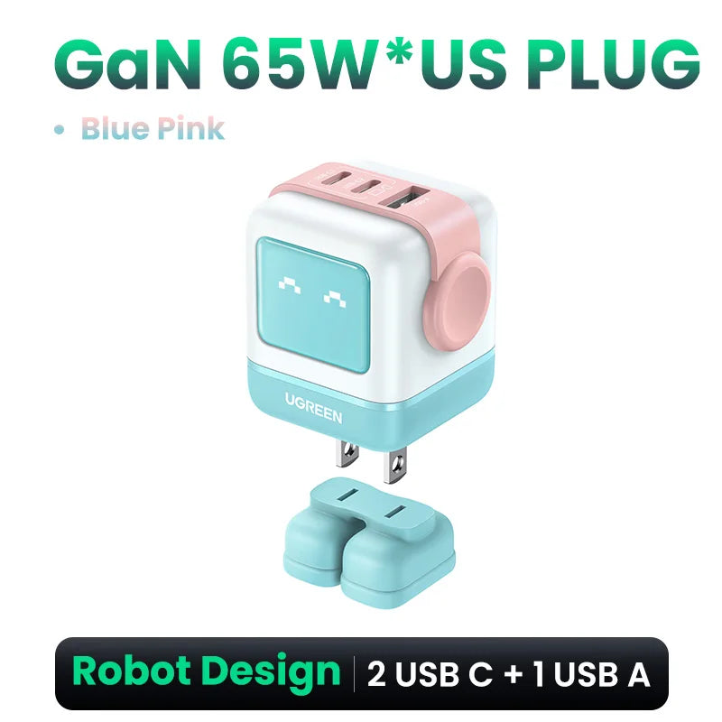 【US Plug】UGREEN 30W 65W GaN Charger Robot Design PD3.0 Fast Charger PPS for iPhone 17 16 Macbook Laptops Samsung XiaomiTablets - Maliame Store