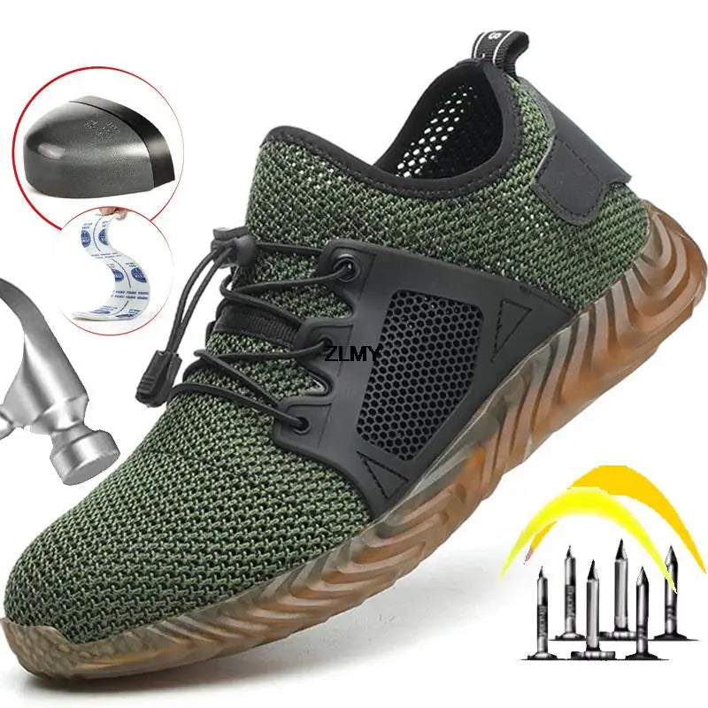 Mesh Safety Shoes Men Summer Steel Toe Work Shoes Puncture Proof Anti-smash Work Safety Boots Man Breathable Security Boots Male