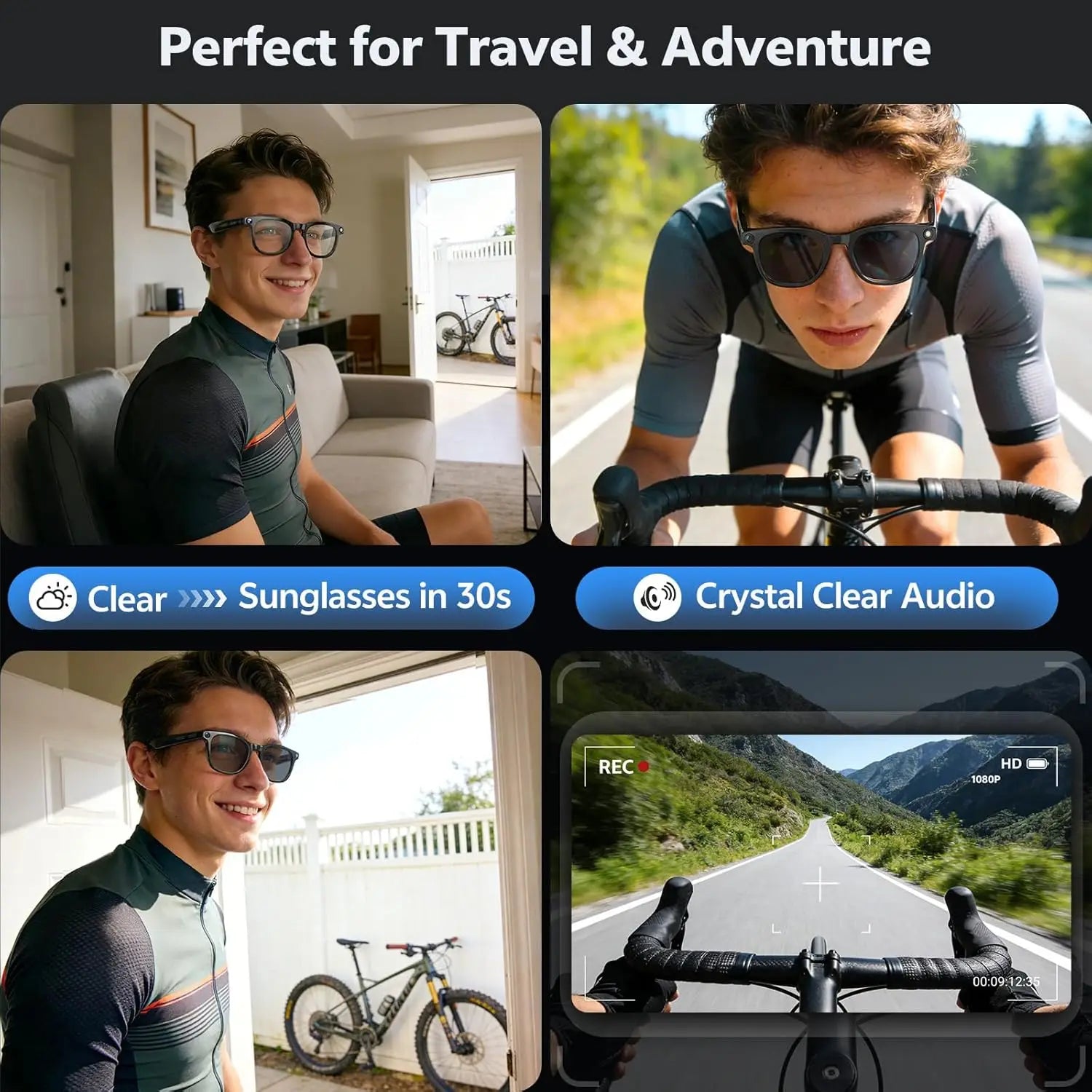 Lunettes intelligentes 4K 8MP Homme avec caméra HD 2026, traduction plus de 150 langues, ChatGPT, enregistrement vidéo WIFI, appel Bluetooth, lunettes audio Femme