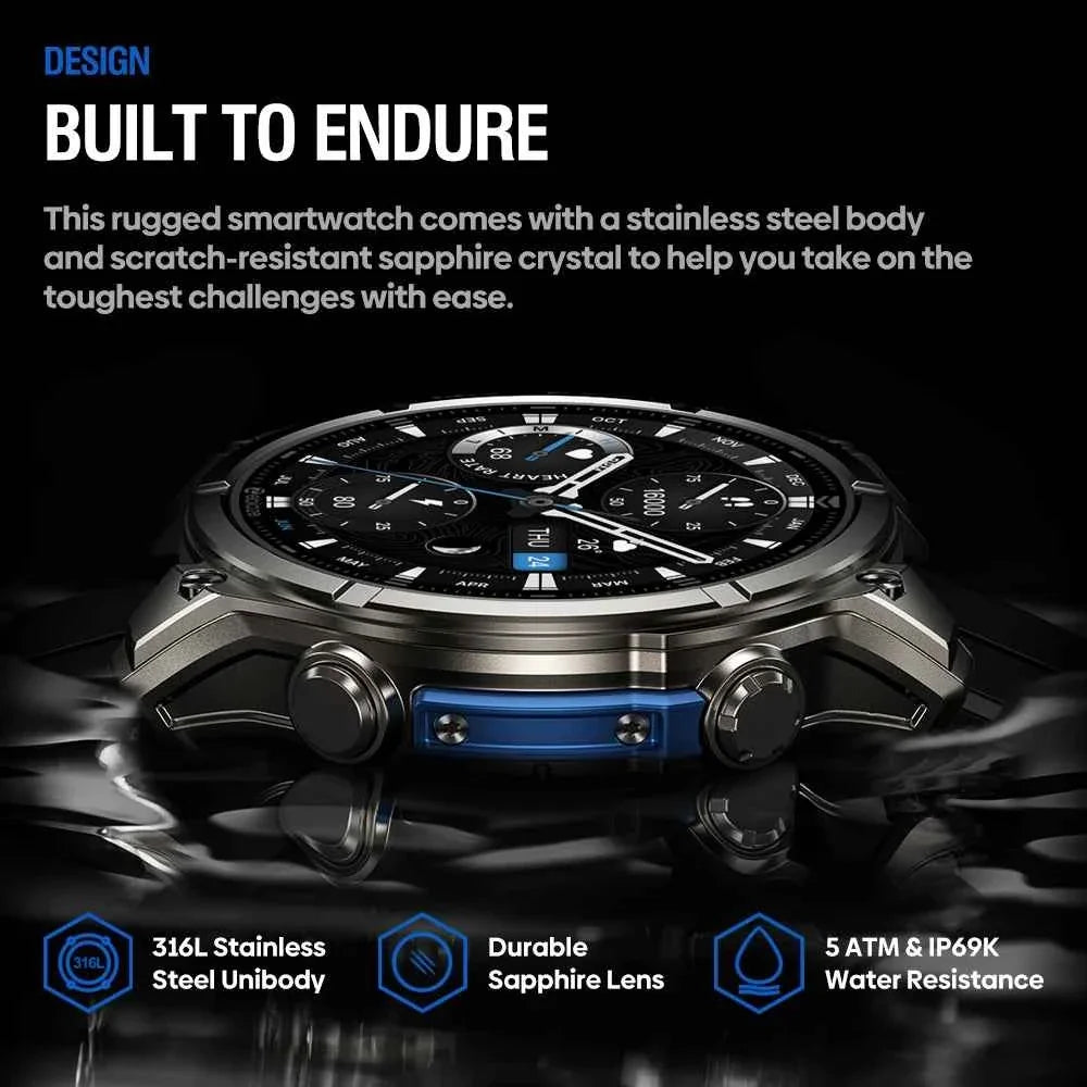 Zeblaze Vibe 8 Smart Watch 1.43" AMOLED Sapphire Screen 5ATM IP69K Waterproof Built-in Flashlight Bluetooth Calling Smartwatch - Maliame Store