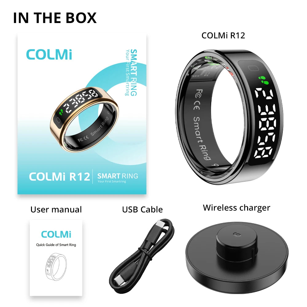 COLMI R12 Smart Ring with Display Screen and Touch, Health Manager, Wireless Charging, 5 ATM Waterproof For Men Women - Maliame Store
