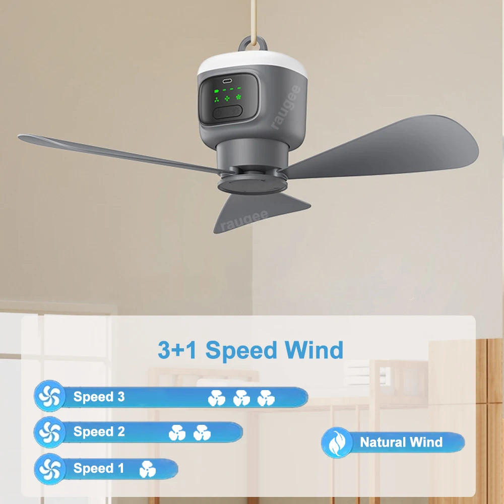 Ventilateur Plafond Camping Rechargeable 12000mAh – Télécommande & LED