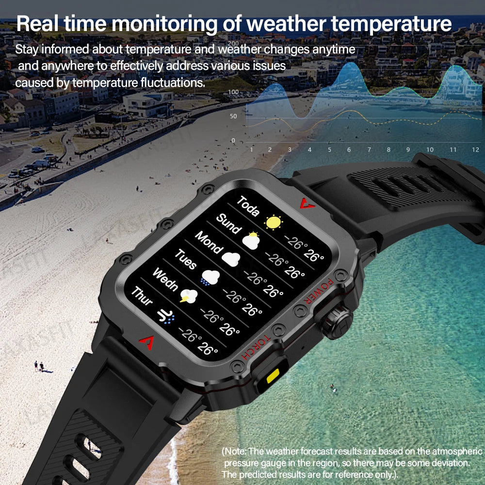 Montre Connectée Homme LAXASFIT – Torche LED, Sport, Suivi Santé, Bluetooth 5.2