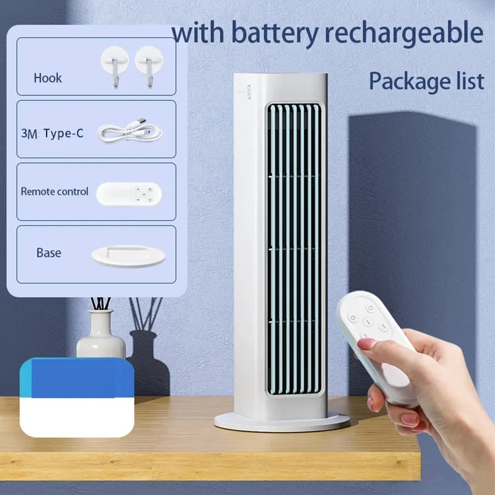 Ventilateur Tour Sans Lames Mural – 3 Vitesses, Rechargeable, Télécommande, Type-C