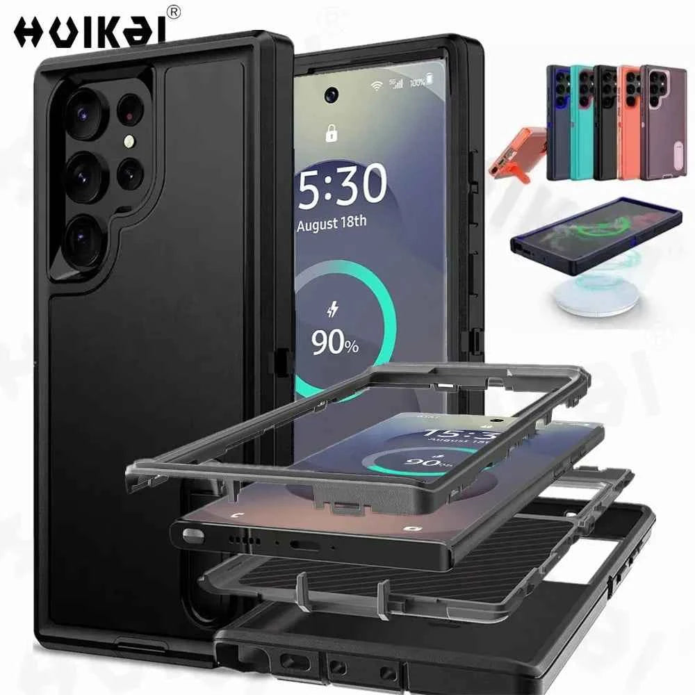 Case For Samsung Galaxy S25 Ultra S25 Edge S24 A56 A36 A17 Full 3 in 1 Shockproof Heavy Duty Anti-Scratch Rugged Kickstand Cover