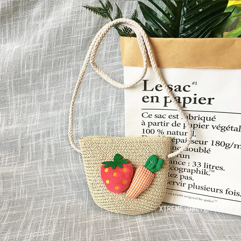 Summer Children's Straw Woven Messenger Bag Lovely Girls Small Coin Purse Handbags Baby Kids Mini Shoulder Bags Princess Wallet - Maliame Store